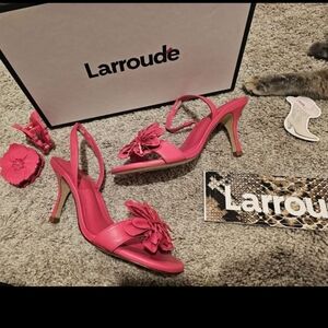 Larroude Pink Hibiscus Floral Heels